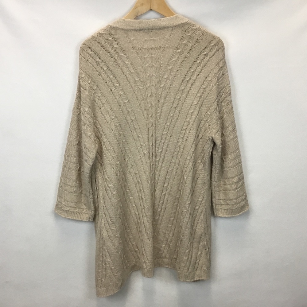 J. Jill Open Front Cable Knit Long Line Cardigan Tan Costal Natural Size S - Picture 2 of 5